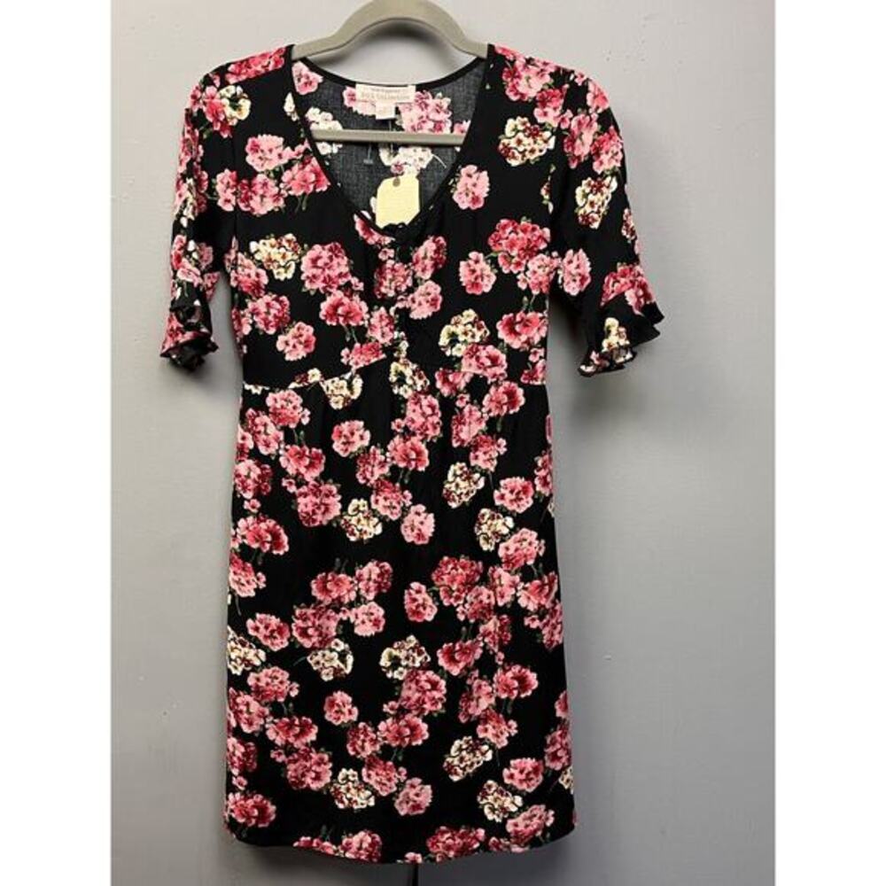Band Of Gypsies BOG Collection Floral Dress Womens XS Black Pink Mini NEW